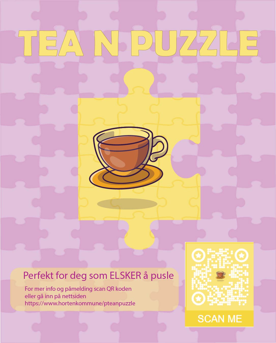 Reklameplakat for te og puslespill kveld